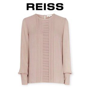 Reiss Alba Pleat Front Silk Blouse Rose Pink Long Sleeve Size 2 NWOT Designer